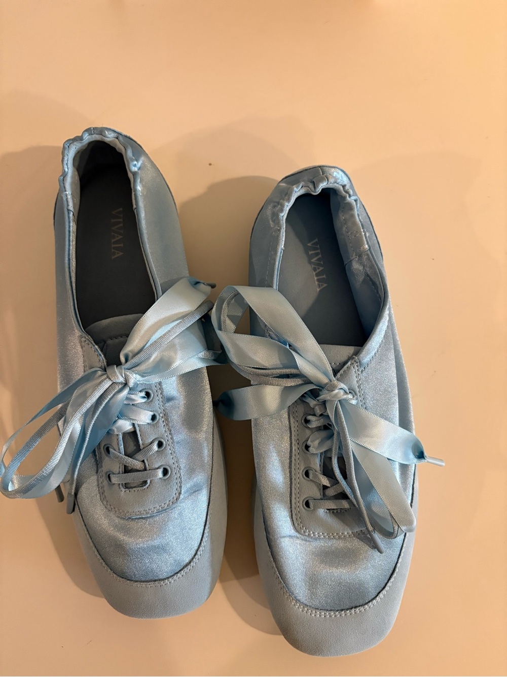 Vivaia || Square-Toe Lace-Up Sneakerina Cristina Satin Blue 39 US 8 - Picture 4 of 9